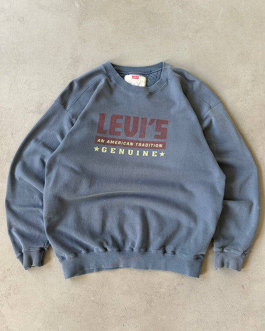 1990s - Distressed Blue Levi's Crewneck - L