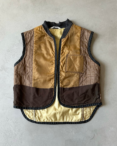 1970s - Distressed Brown Quilted Vest - M