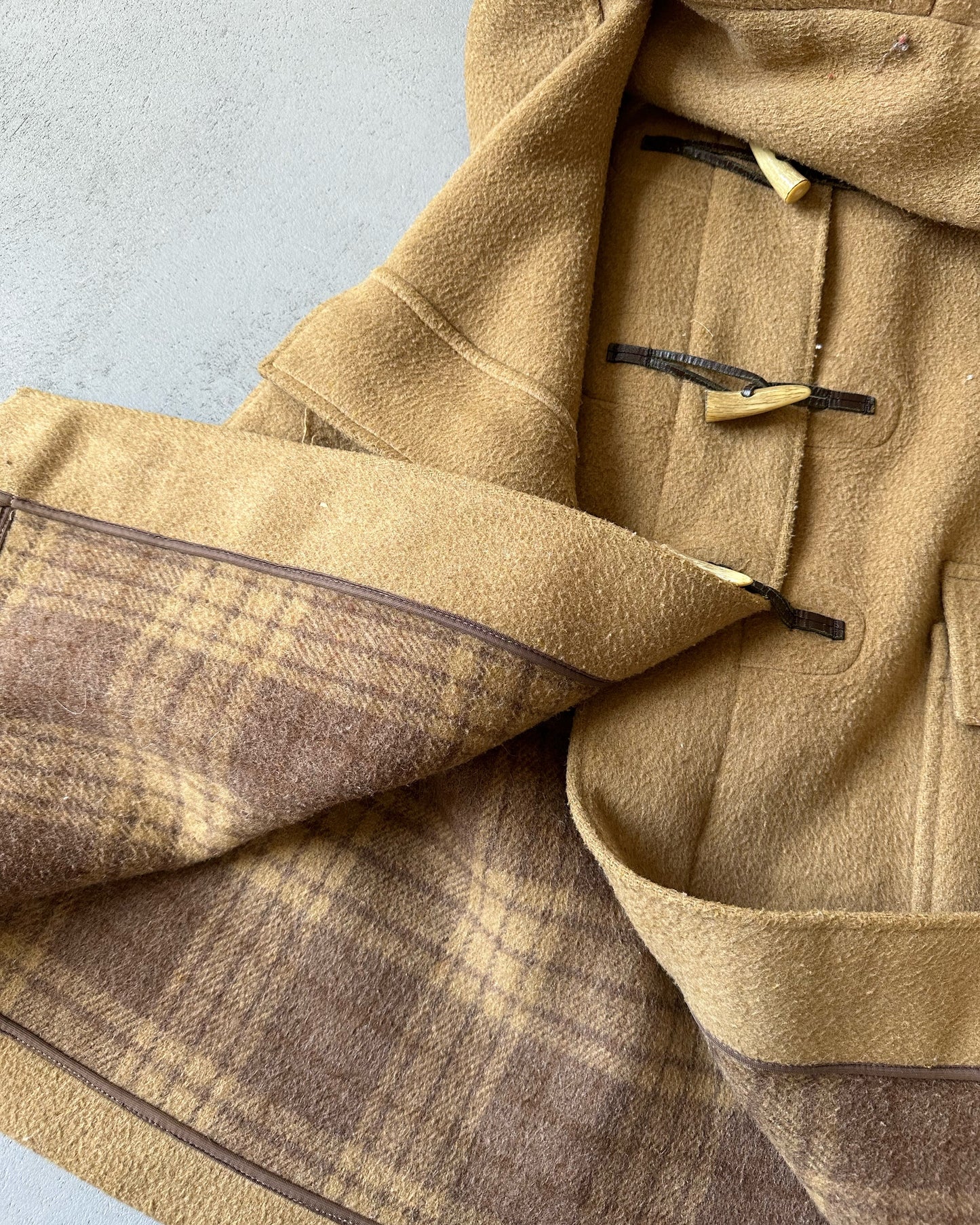 1980s - Tan Wool Duffle Coat - M/L