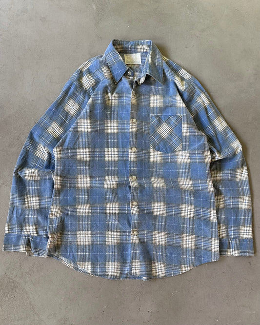 1970s - Blue/Brown Plaid Flannel - L