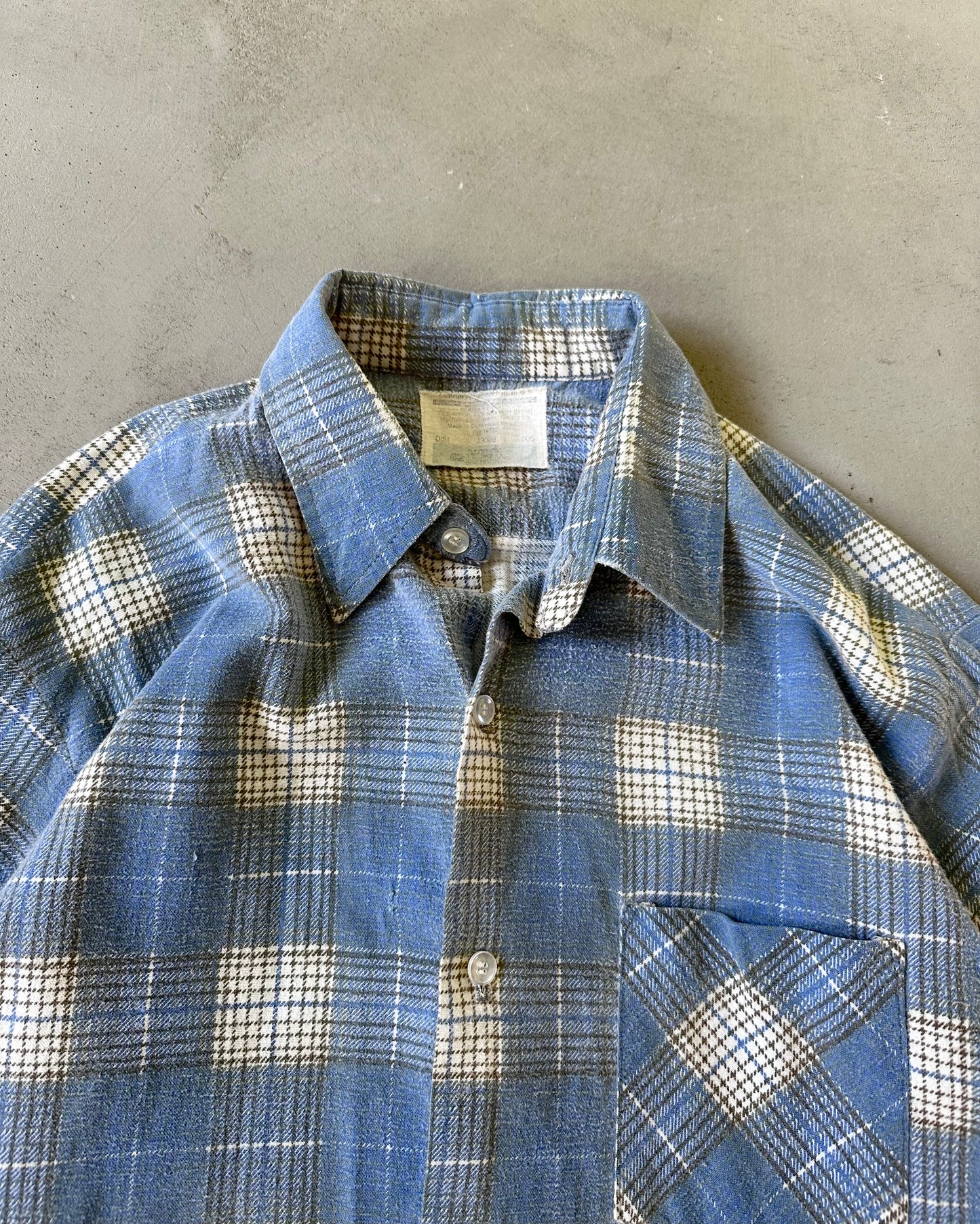 1970s - Blue/Brown Plaid Flannel - L