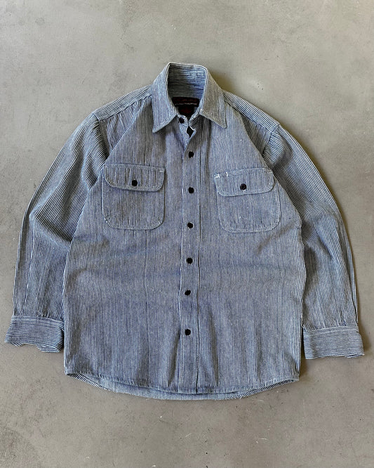 1990s - Blue/White Hickory Striped Shirt - S