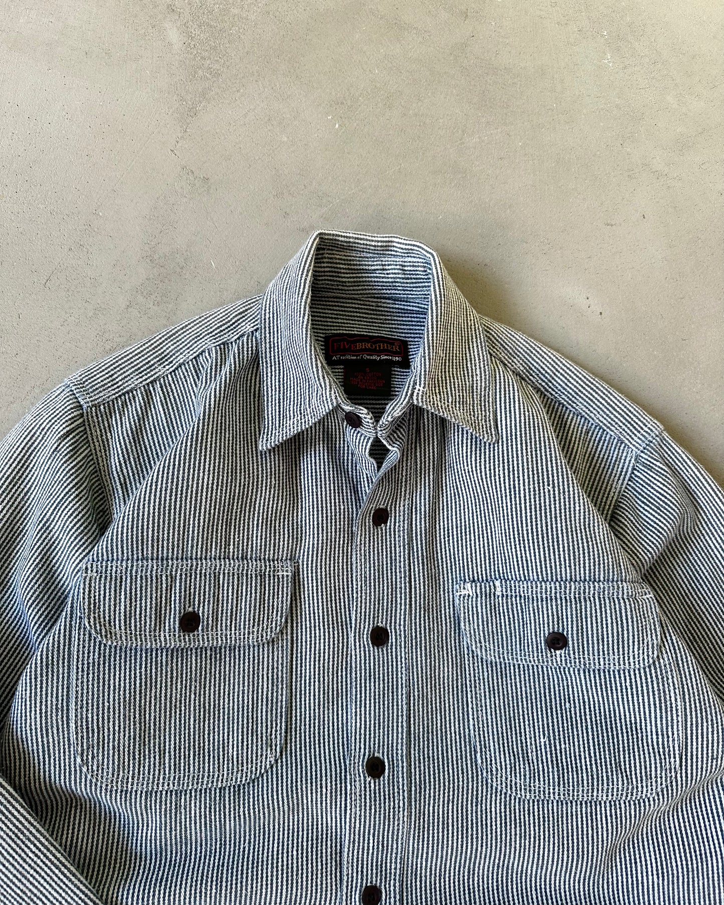 1990s - Blue/White Hickory Striped Shirt - S