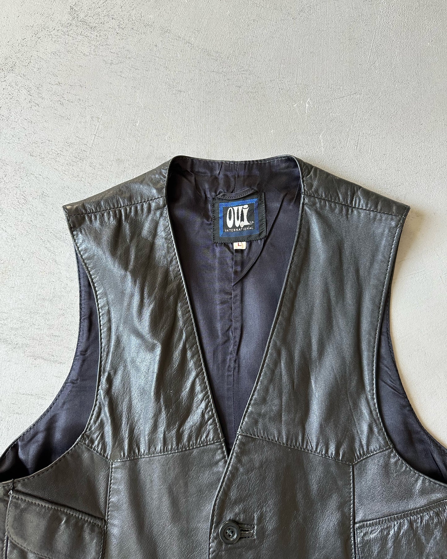 1970s - Black Leather Vest - S/M