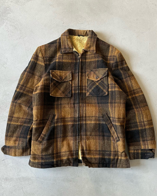 1970s - Black/Brown Plaid Wool Jakcet - S/M