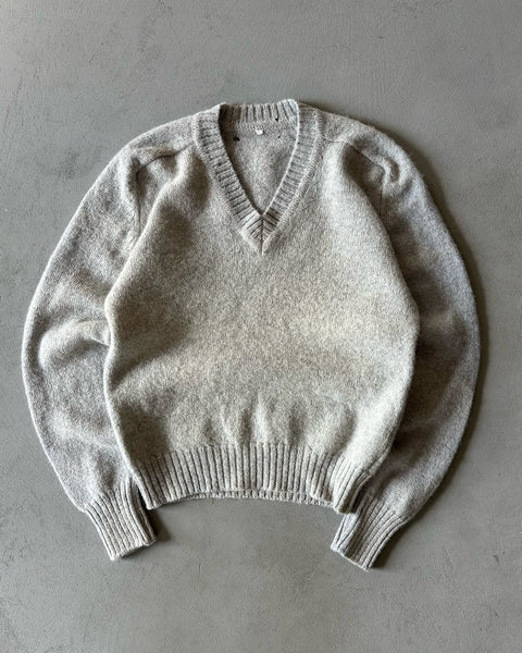 1990s - Distressed Grey Wool V Sweater - XS/S