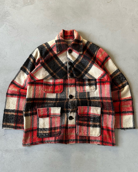 1970s - Orange/Cream Plaid Wool Shacket - S/M