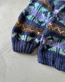 1990s - Navy/Aqua Nordic Wool Sweater - L