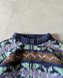 1990s - Navy/Aqua Nordic Wool Sweater - L