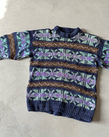 1990s - Navy/Aqua Nordic Wool Sweater - L