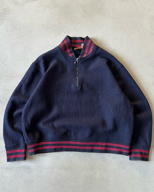 1990s - Navy/Burgundy Wool 1/4 Zip Pullover - L