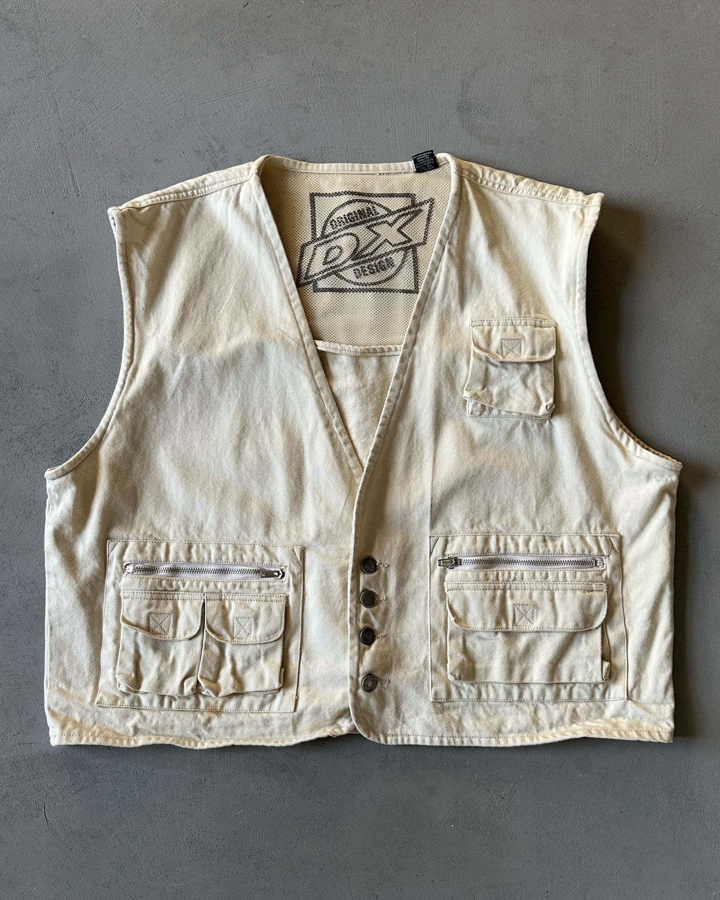 2000s - Cream DX Multi Pockets Vest - XL