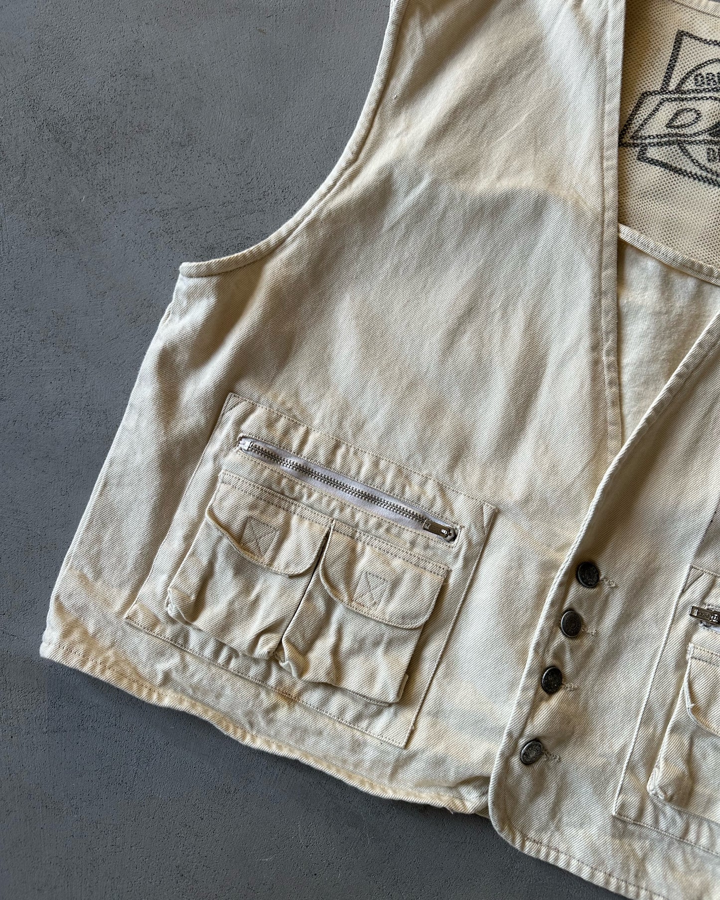 2000s - Cream DX Multi Pockets Vest - XL