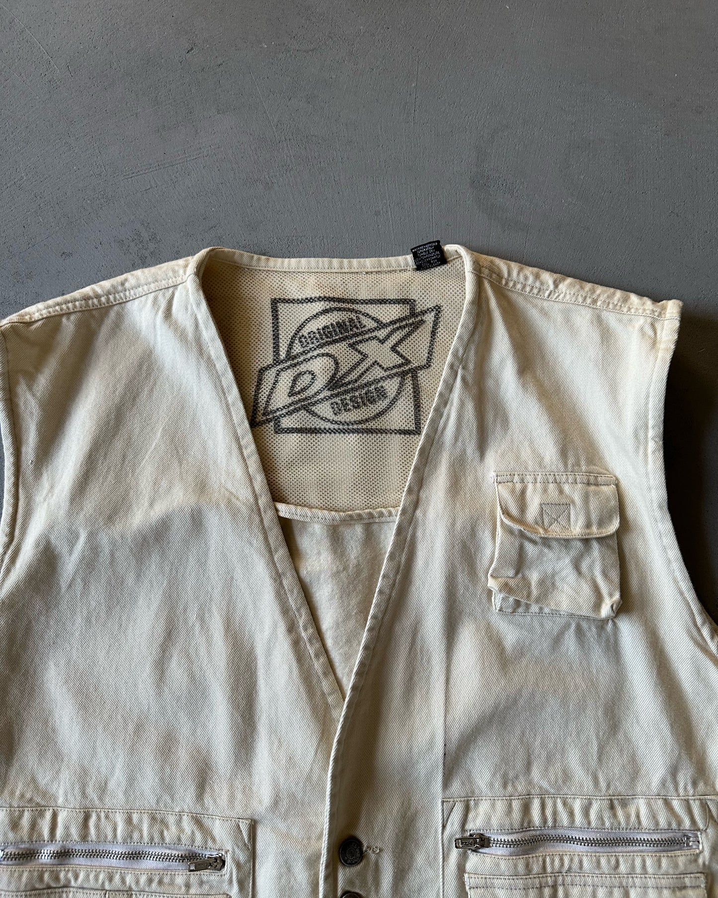 2000s - Cream DX Multi Pockets Vest - XL