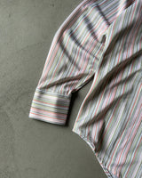 1970s - Pink/Green Striped Knit Dress Shirt - S (15)