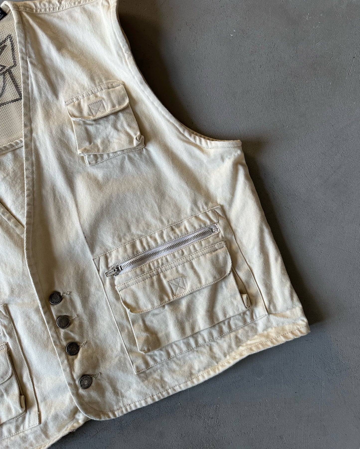 2000s - Cream DX Multi Pockets Vest - XL