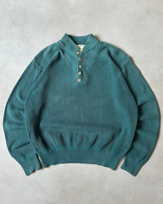 1990s - Green L.L.Bean Henley Sweater - L(Tall)