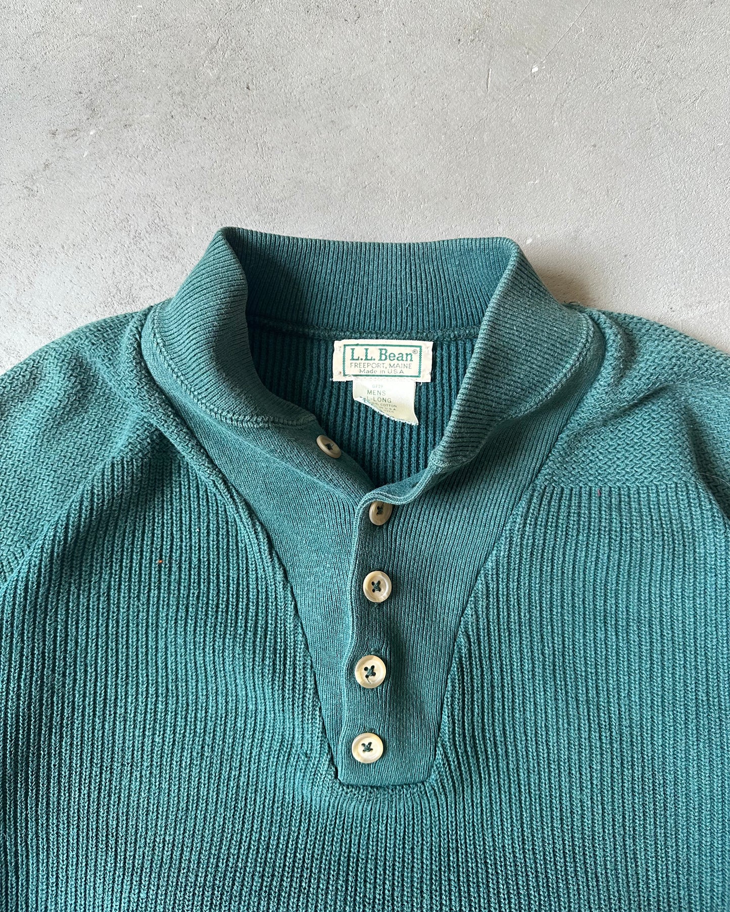 1990s - Green L.L.Bean Henley Sweater - L(Tall)