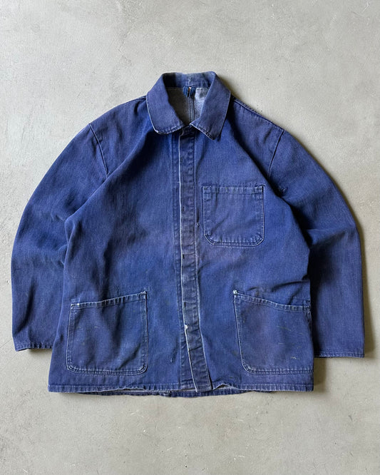 1980s - Distressed Blue Denim Euro Chore - M