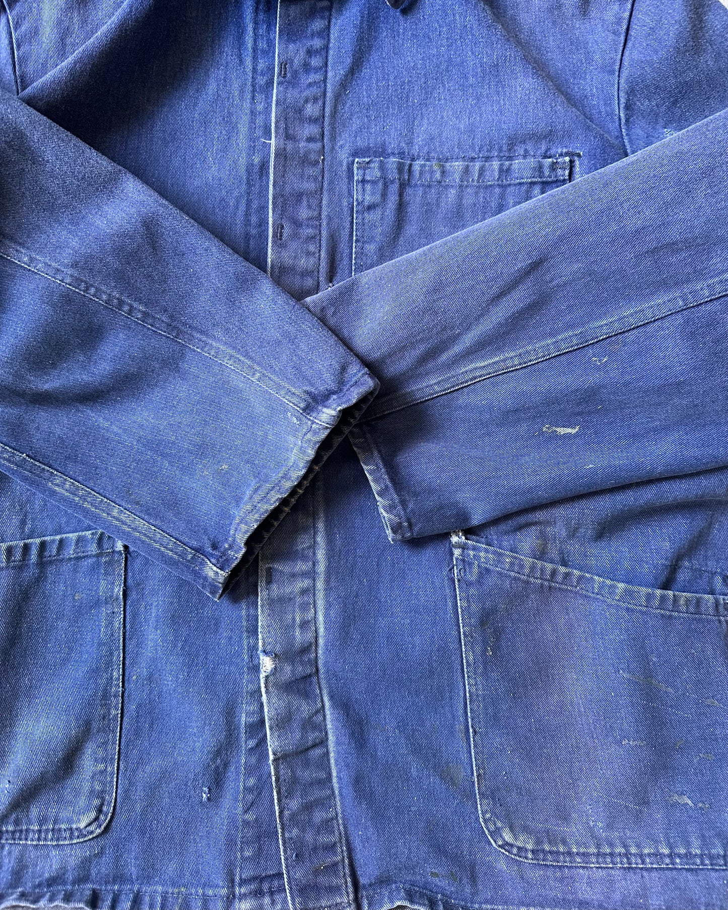 1980s - Distressed Blue Denim Euro Chore - M
