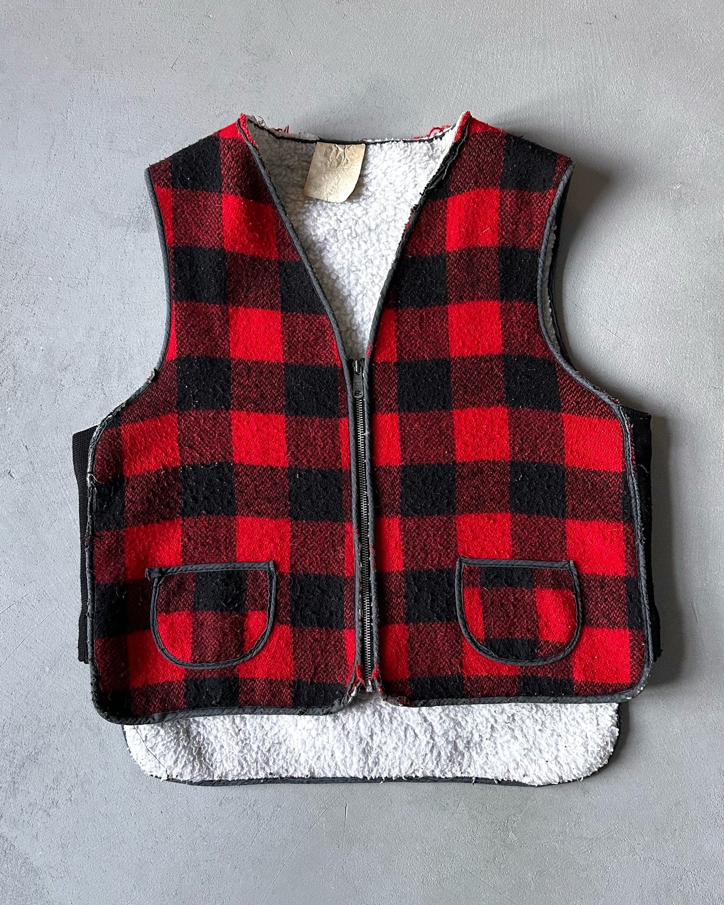 1980s - Red/Black Plaid Wool Vest - M