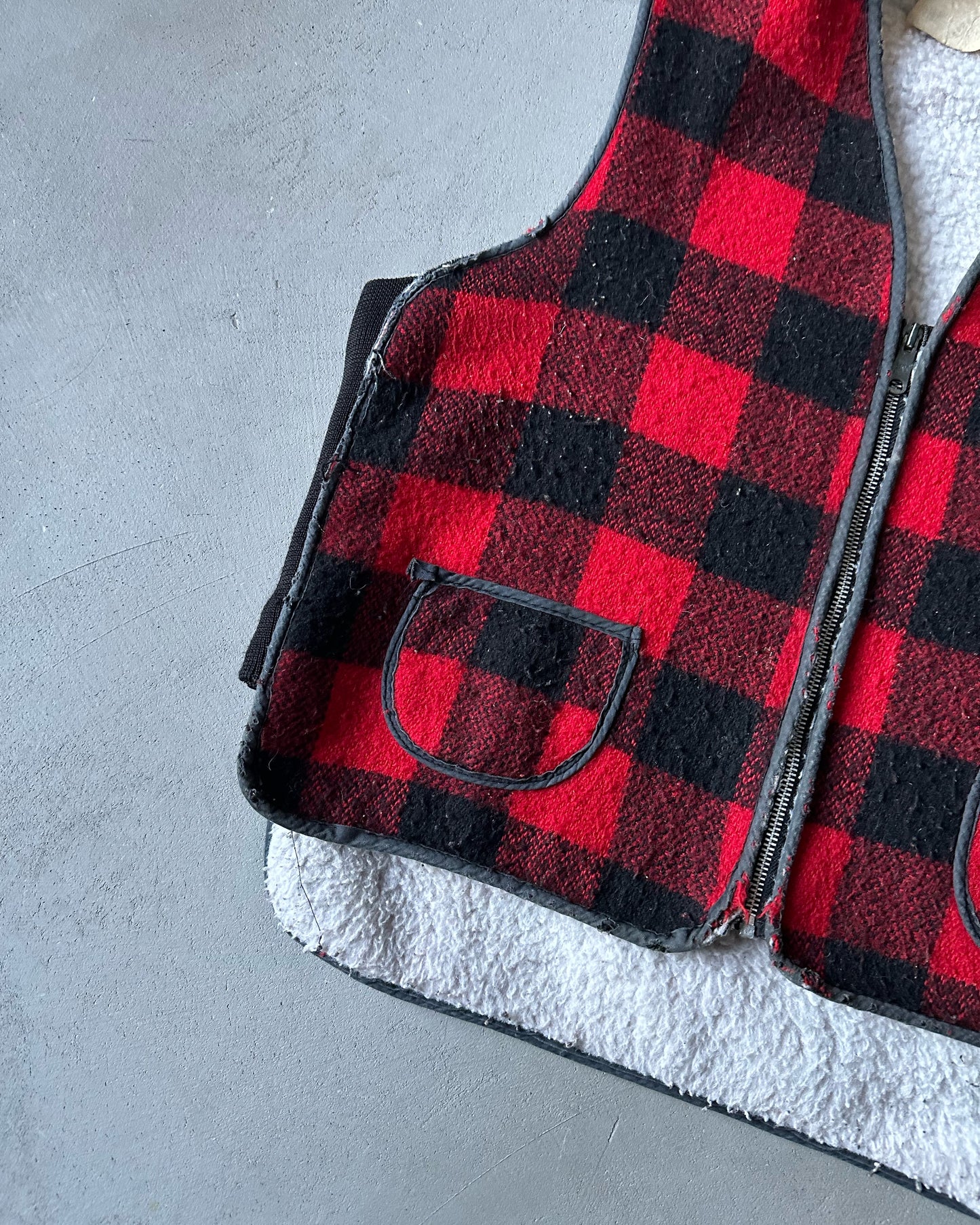 1980s - Red/Black Plaid Wool Vest - M