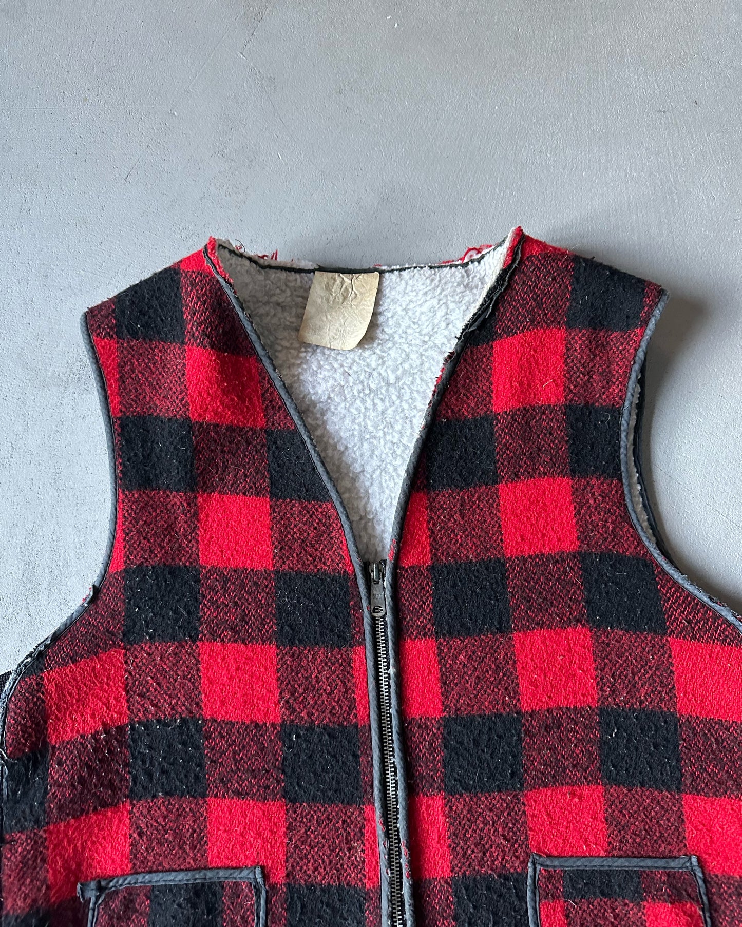 1980s - Red/Black Plaid Wool Vest - M