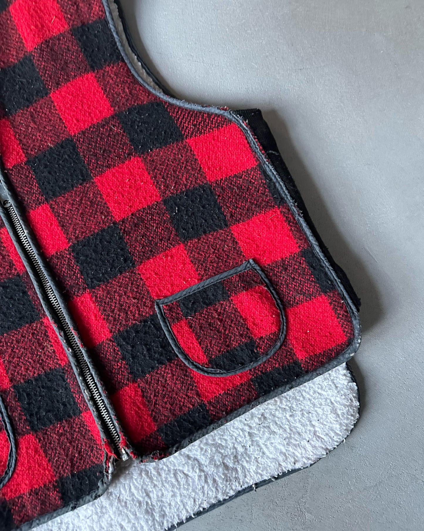 1980s - Red/Black Plaid Wool Vest - M