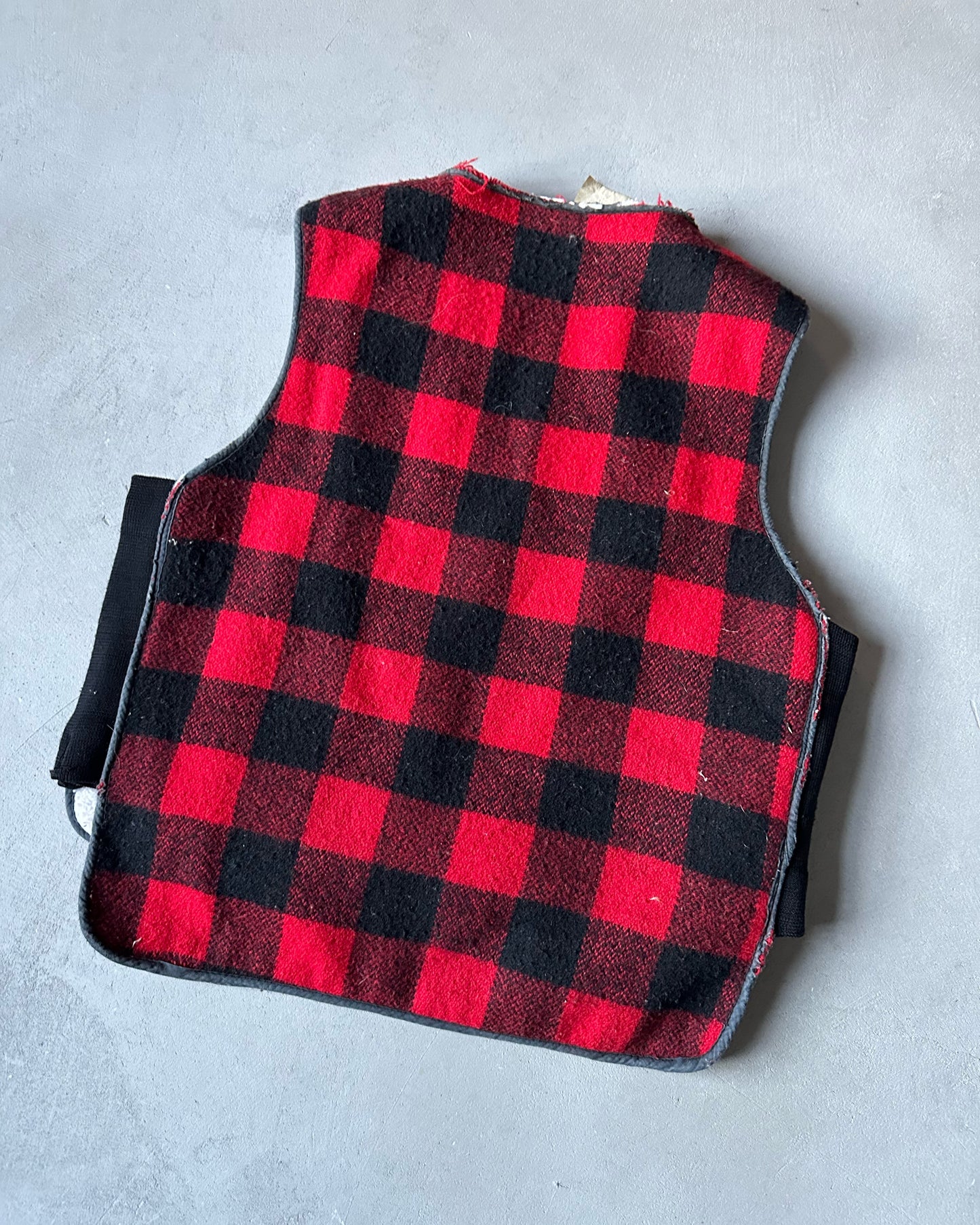 1980s - Red/Black Plaid Wool Vest - M