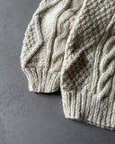 1990s - Cream Cable Knit Wool Sweater - L