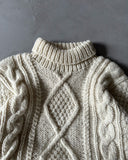 1990s - Cream Cable Knit Wool Sweater - L