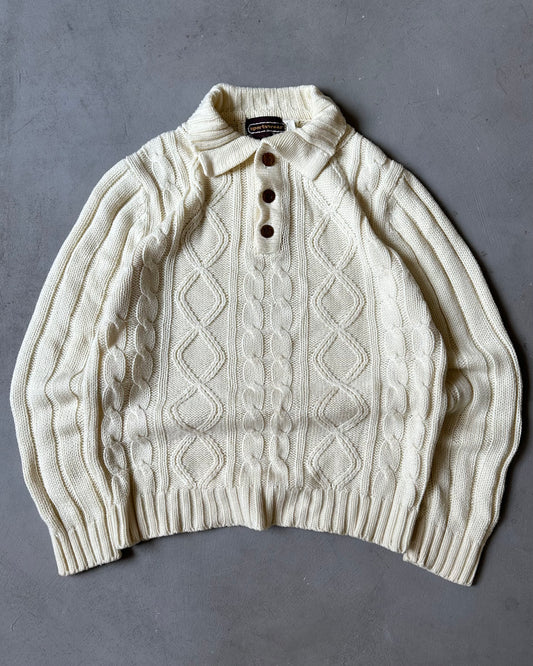 1980s - Cream Cableknit Sweater - L