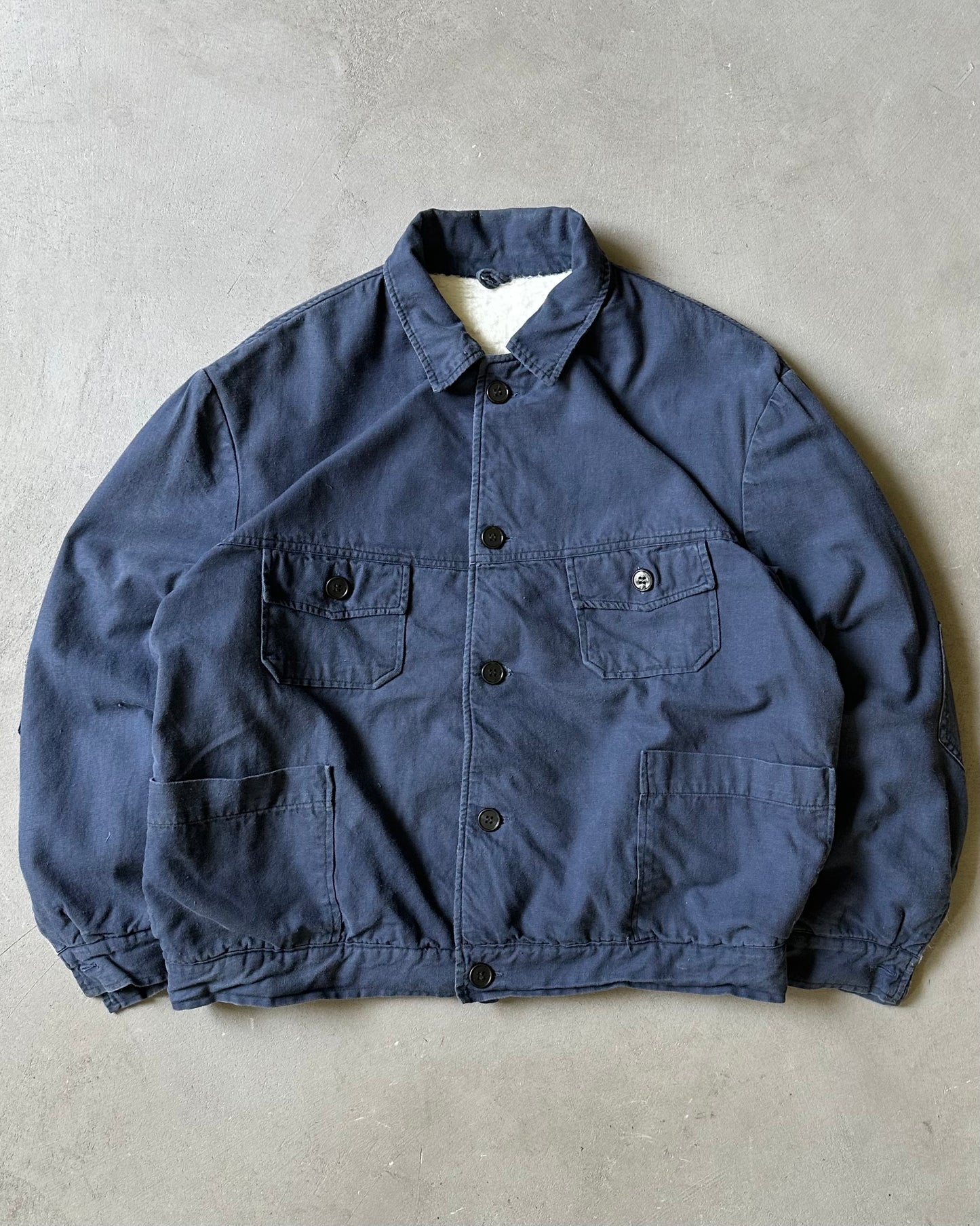 Années 80 - Blouson de travail doublé fausse fourrure marine - M