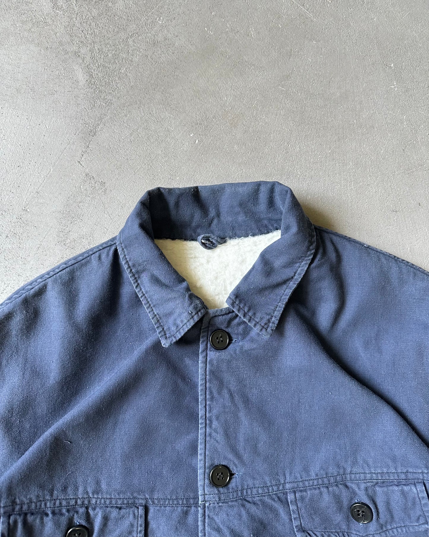 Années 80 - Blouson de travail doublé fausse fourrure marine - M