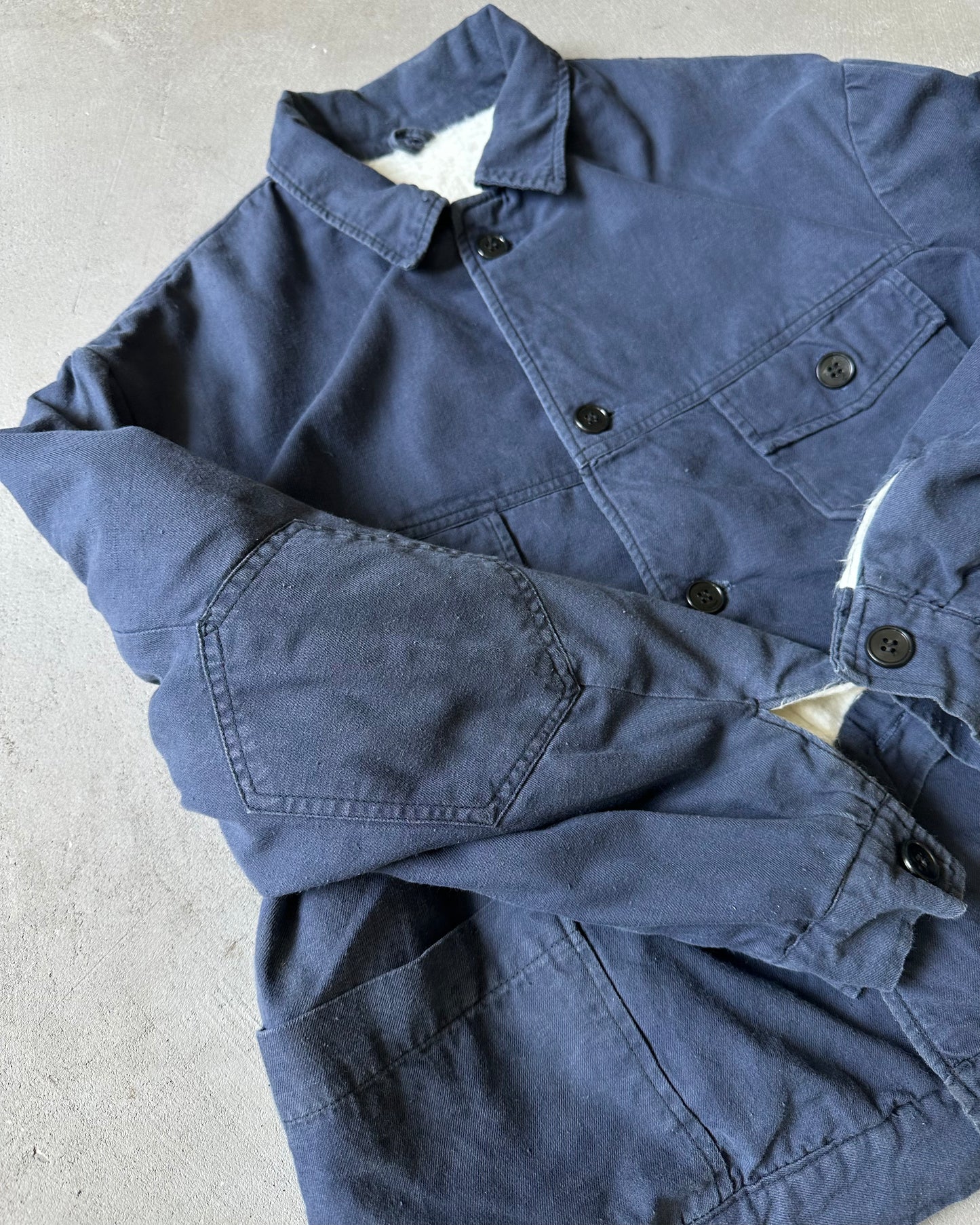 Années 80 - Blouson de travail doublé fausse fourrure marine - M
