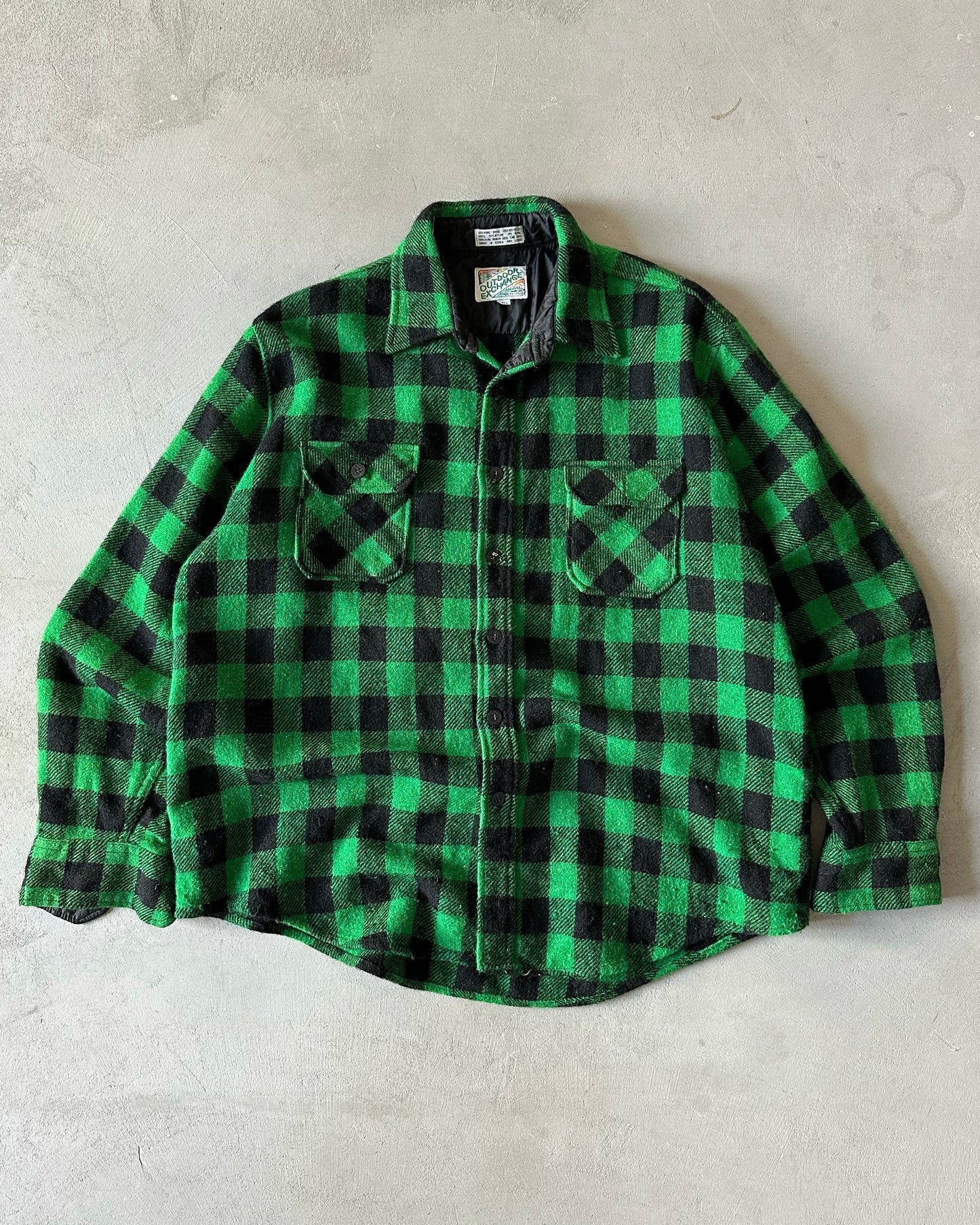 1980s - Green/Black Plaid Wool Button Up - XL