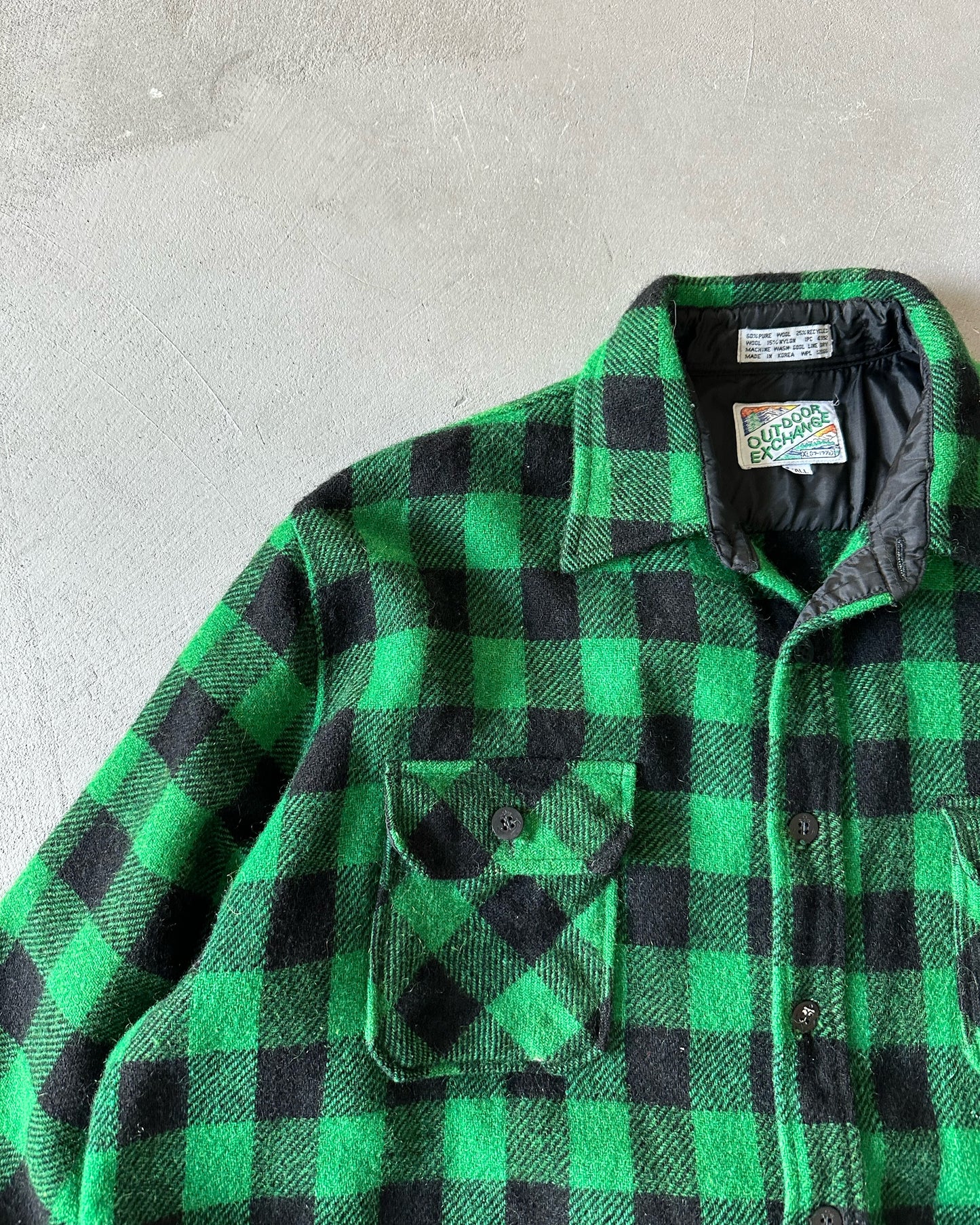 1980s - Green/Black Plaid Wool Button Up - XL