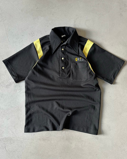 1970s - Black/Yellow "Barnaby's" Cropped Polo - M