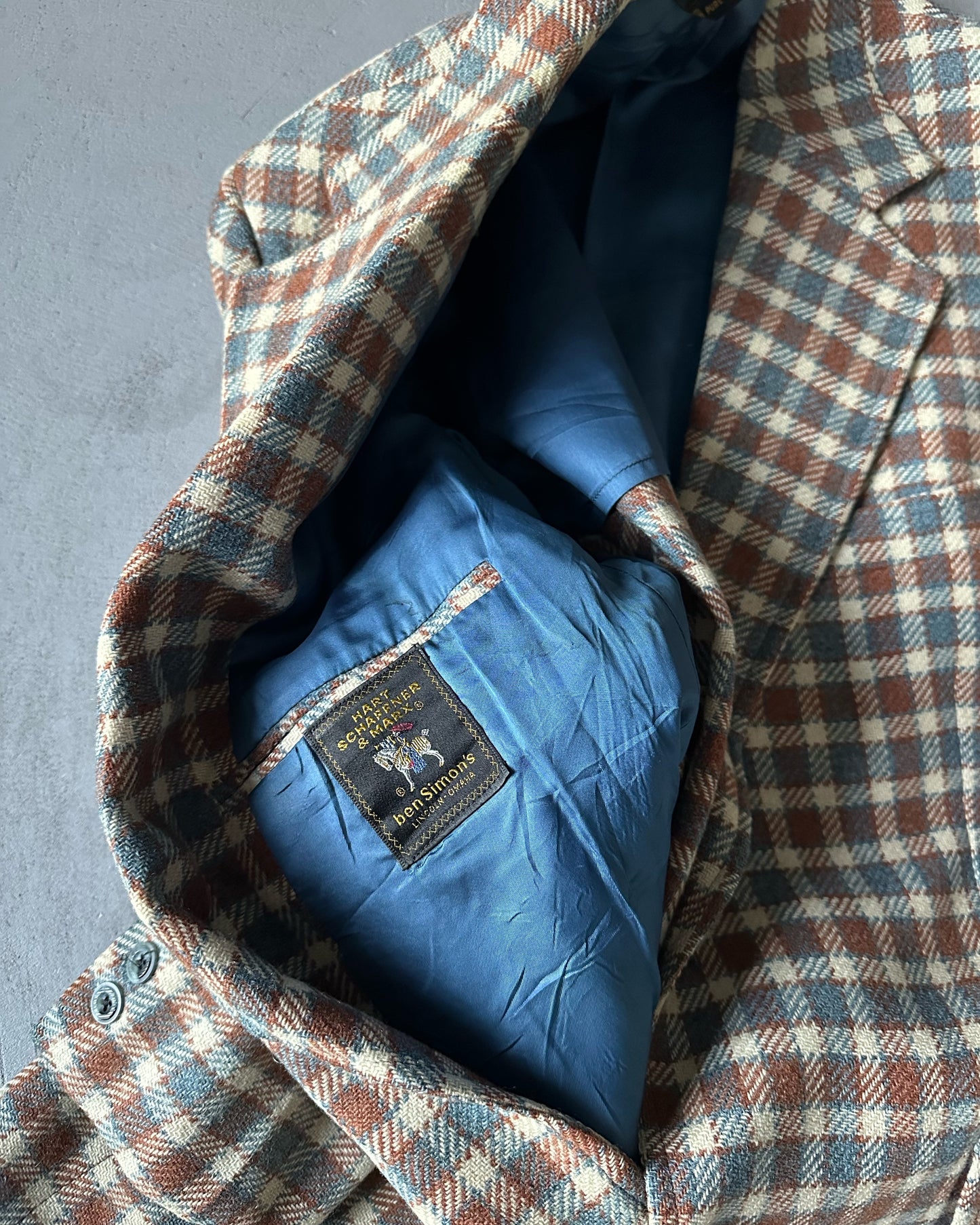 1970s - Blue/Brown Plaid Tweed Blazer - 44L