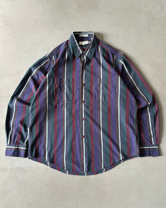 1990s - Purple/Green YSL Striped Button Up - L