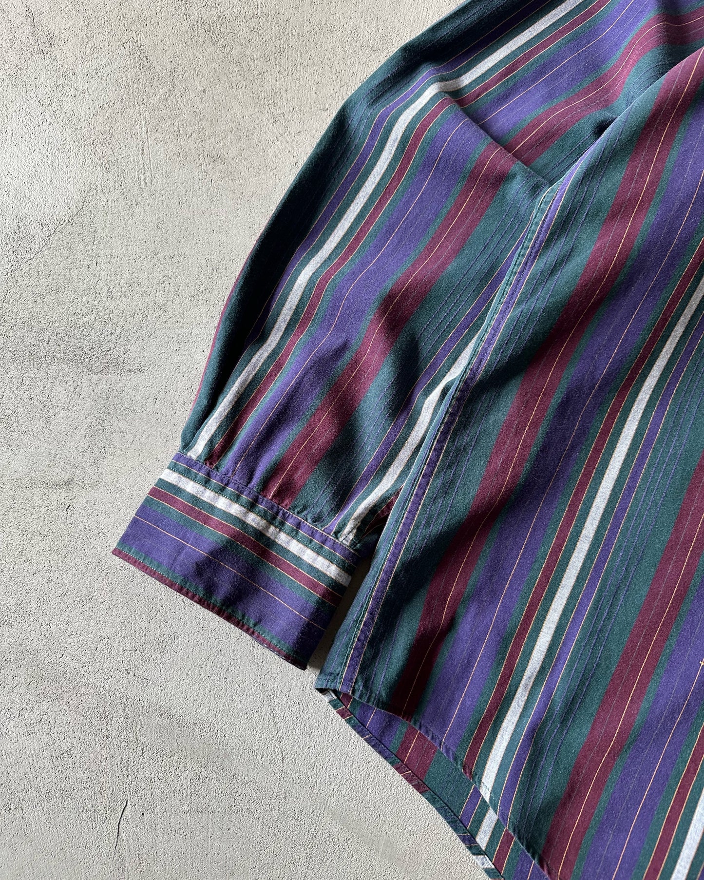 1990s - Purple/Green YSL Striped Button Up - L