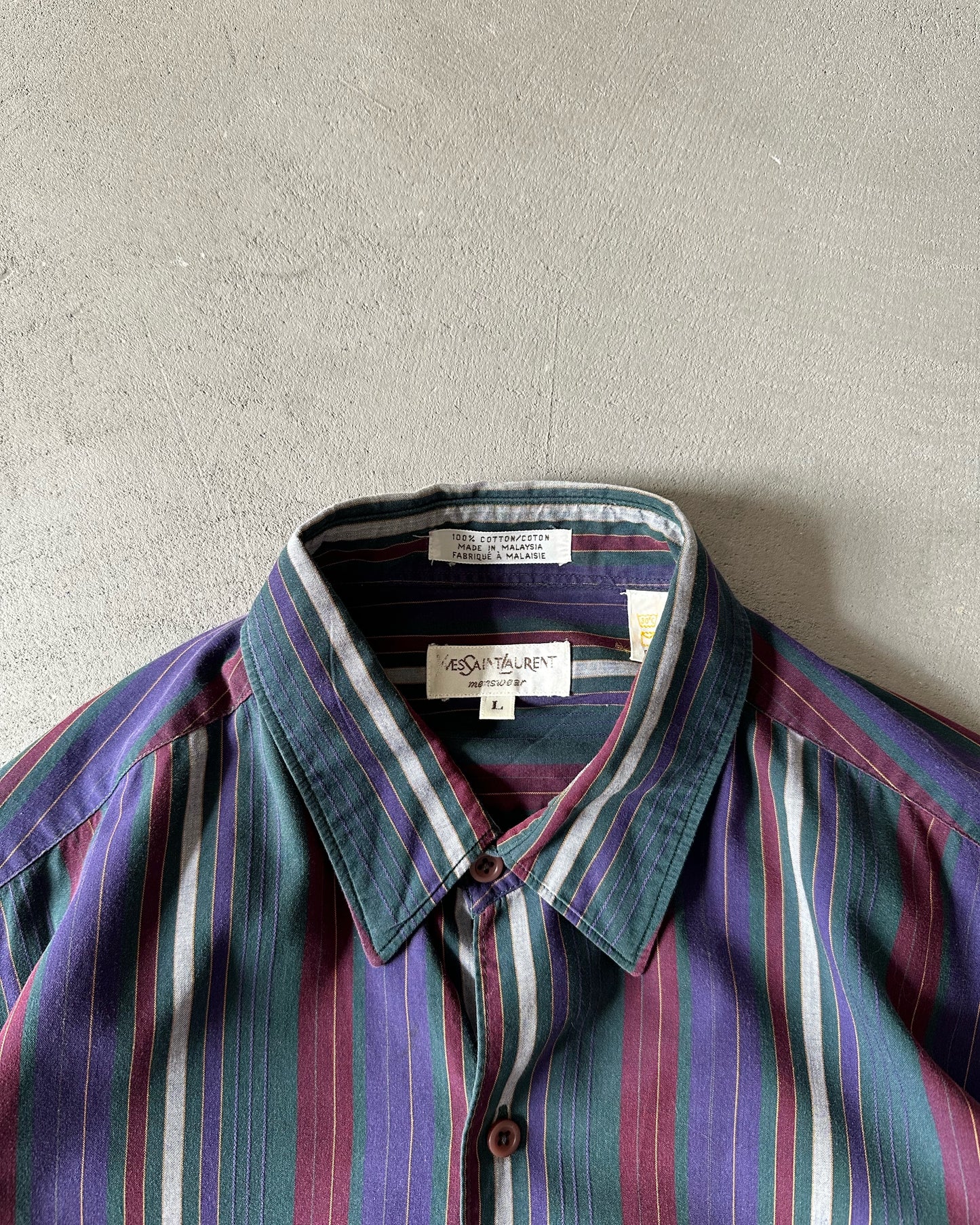 1990s - Purple/Green YSL Striped Button Up - L