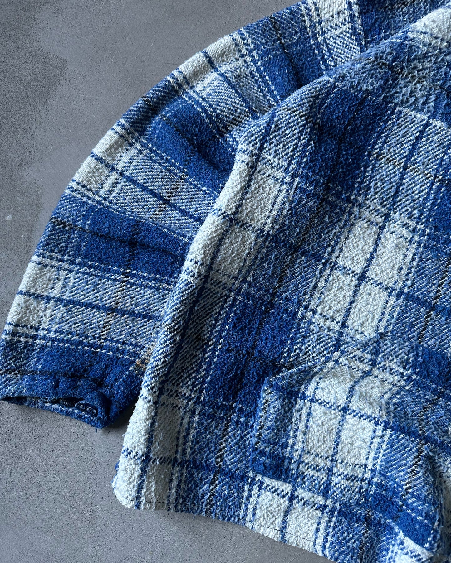 1990s - Distressed Blue/White Plaid Jacquard Hoodie - XL