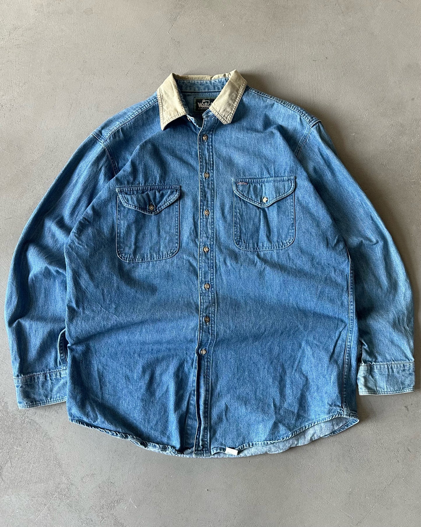 1990s - Blue/Beige Woolrich Denim Shirt - L