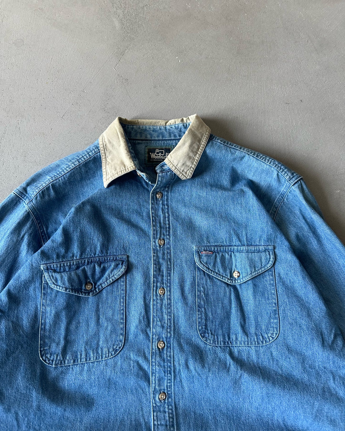 1990s - Blue/Beige Woolrich Denim Shirt - L