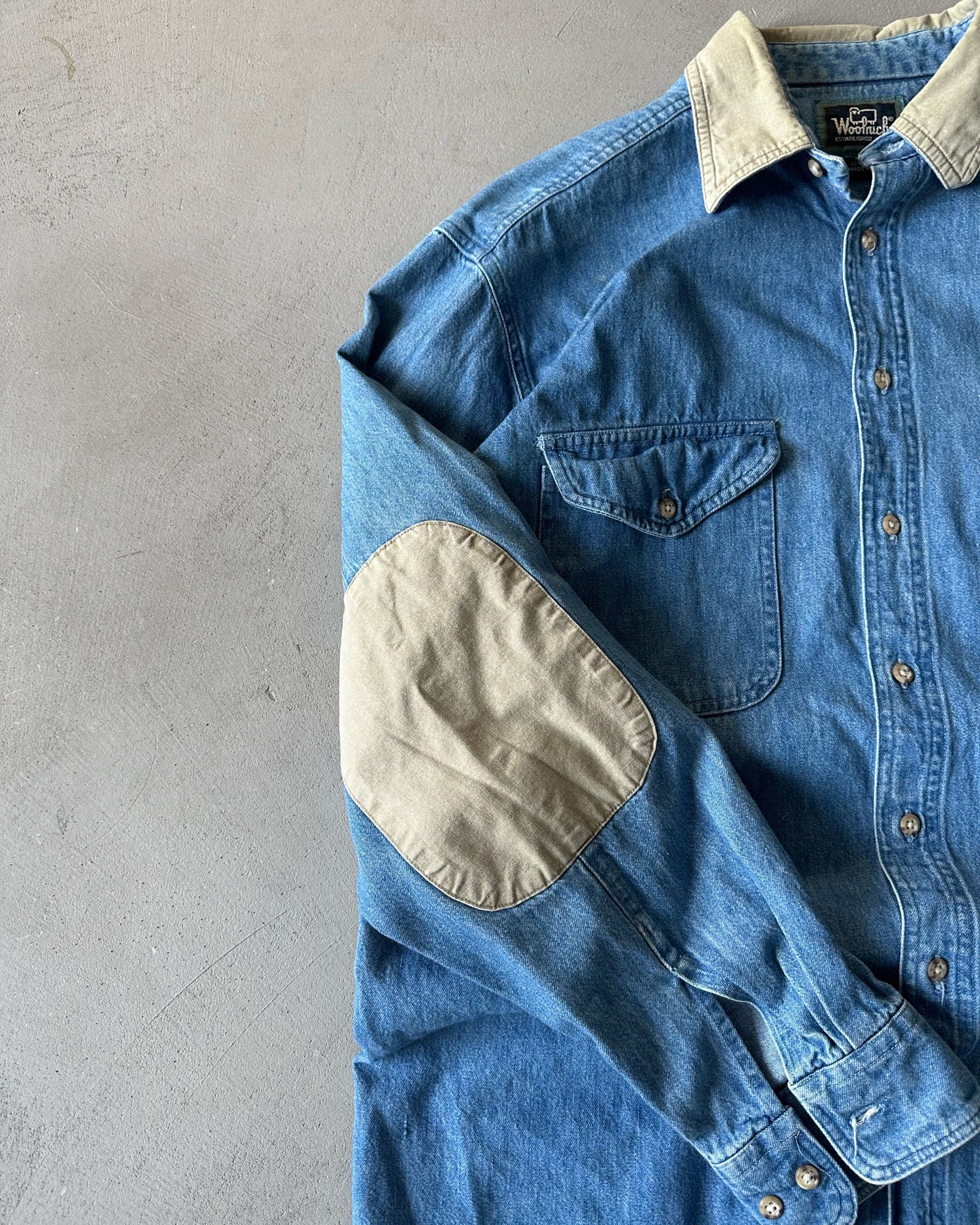 1990s - Blue/Beige Woolrich Denim Shirt - L