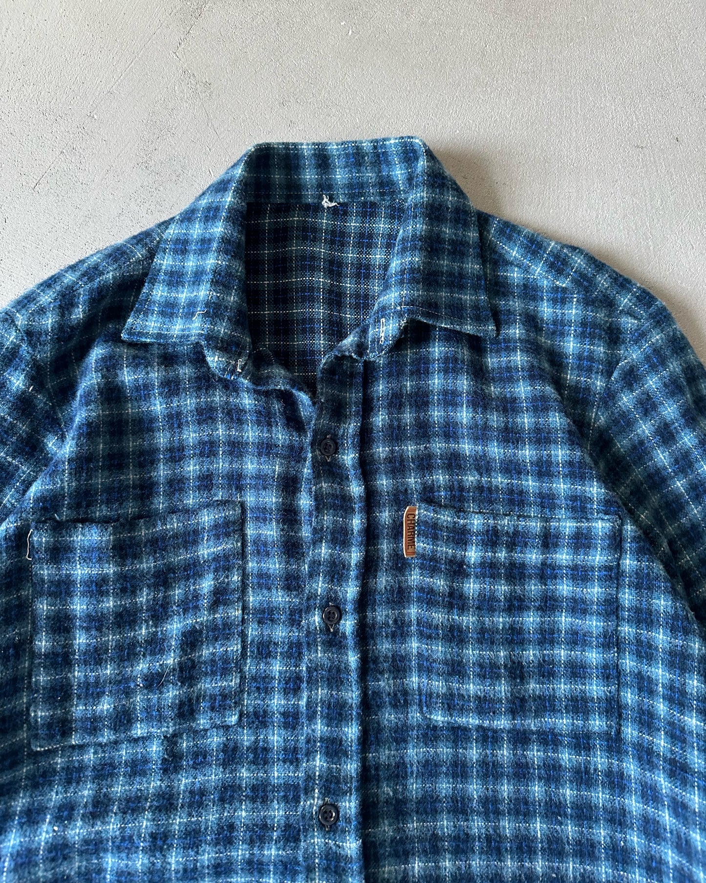 1990s - Blue Charme Plaid Flannel - S