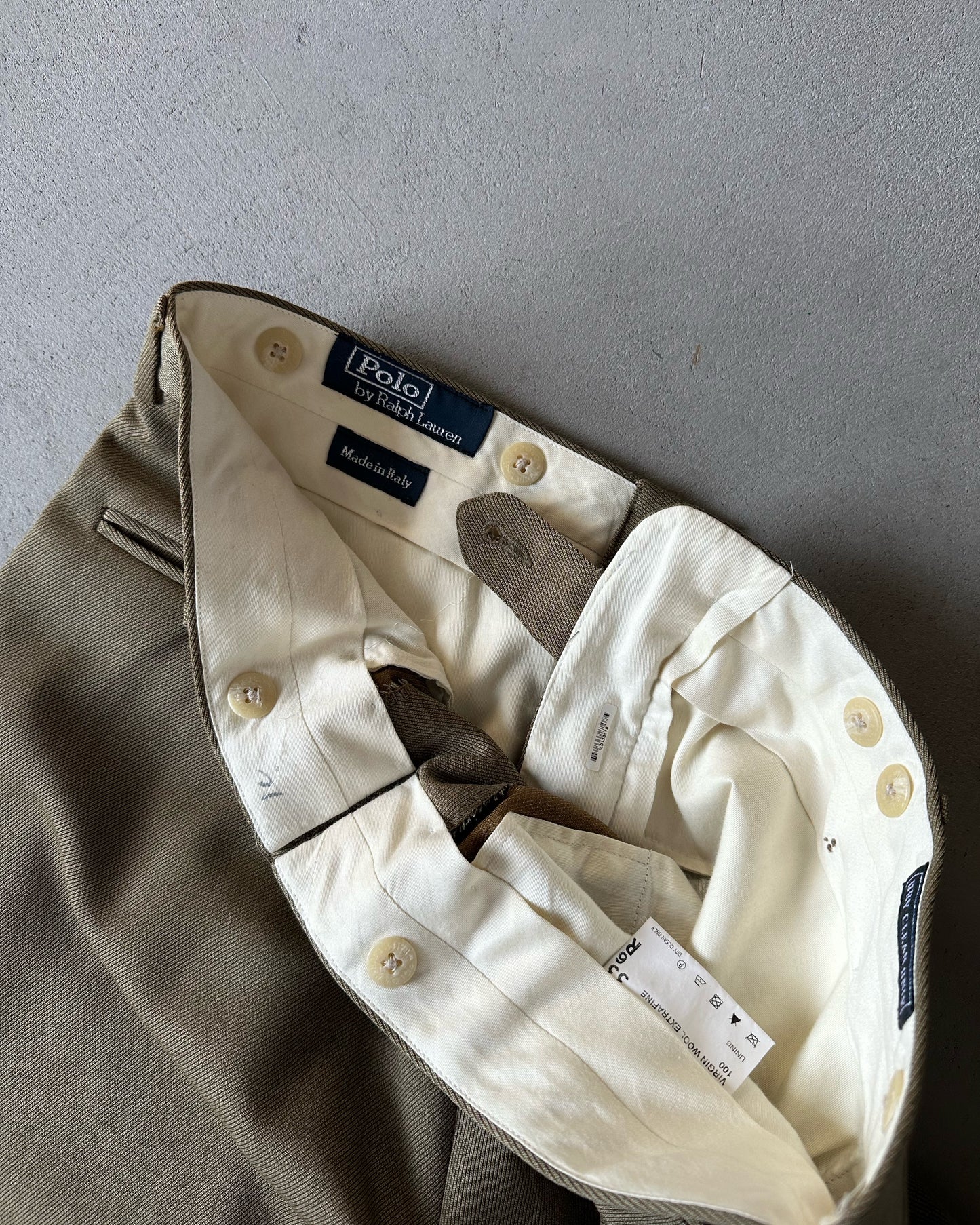 1990s - Brown/Green Polo RL Wool Trousers - 32x29