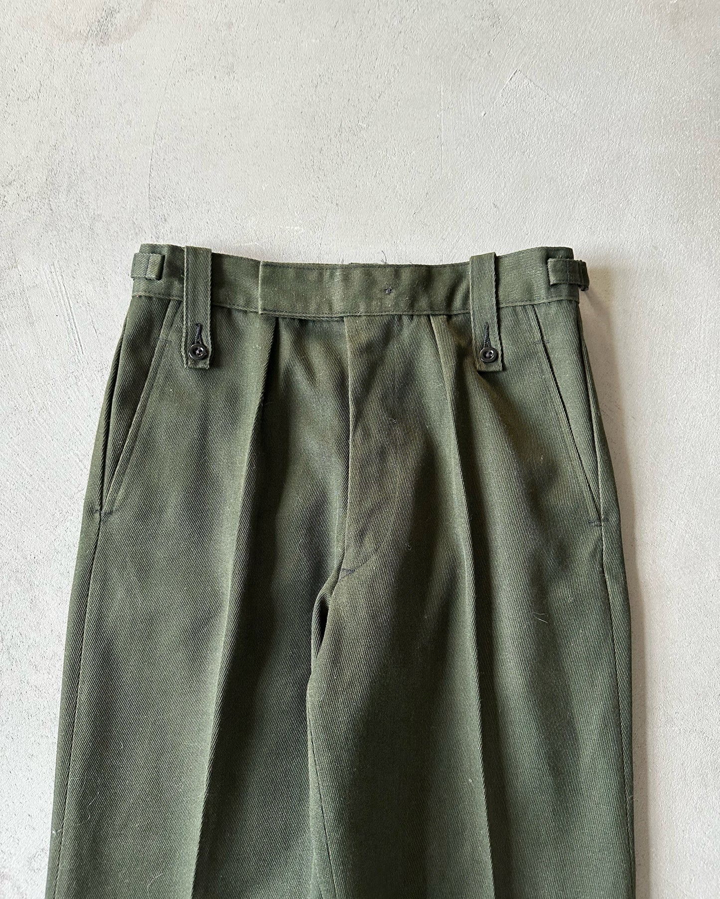 1980s - Dark Green Military Pleated Trousers - 30x30