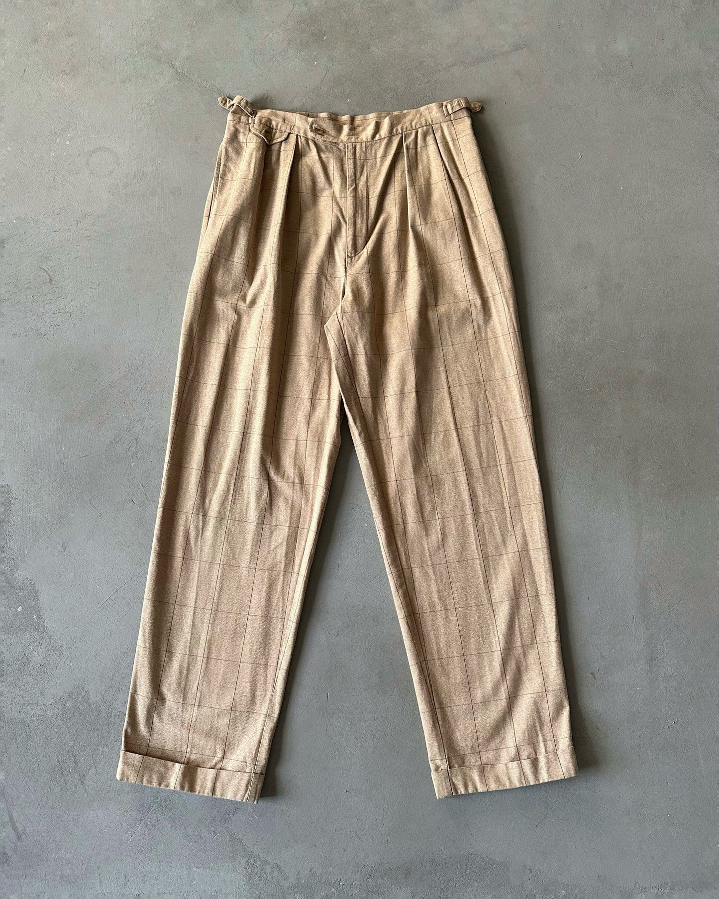 1990s - Beige/Brown TH Pleated Loose Trousers - 36x33